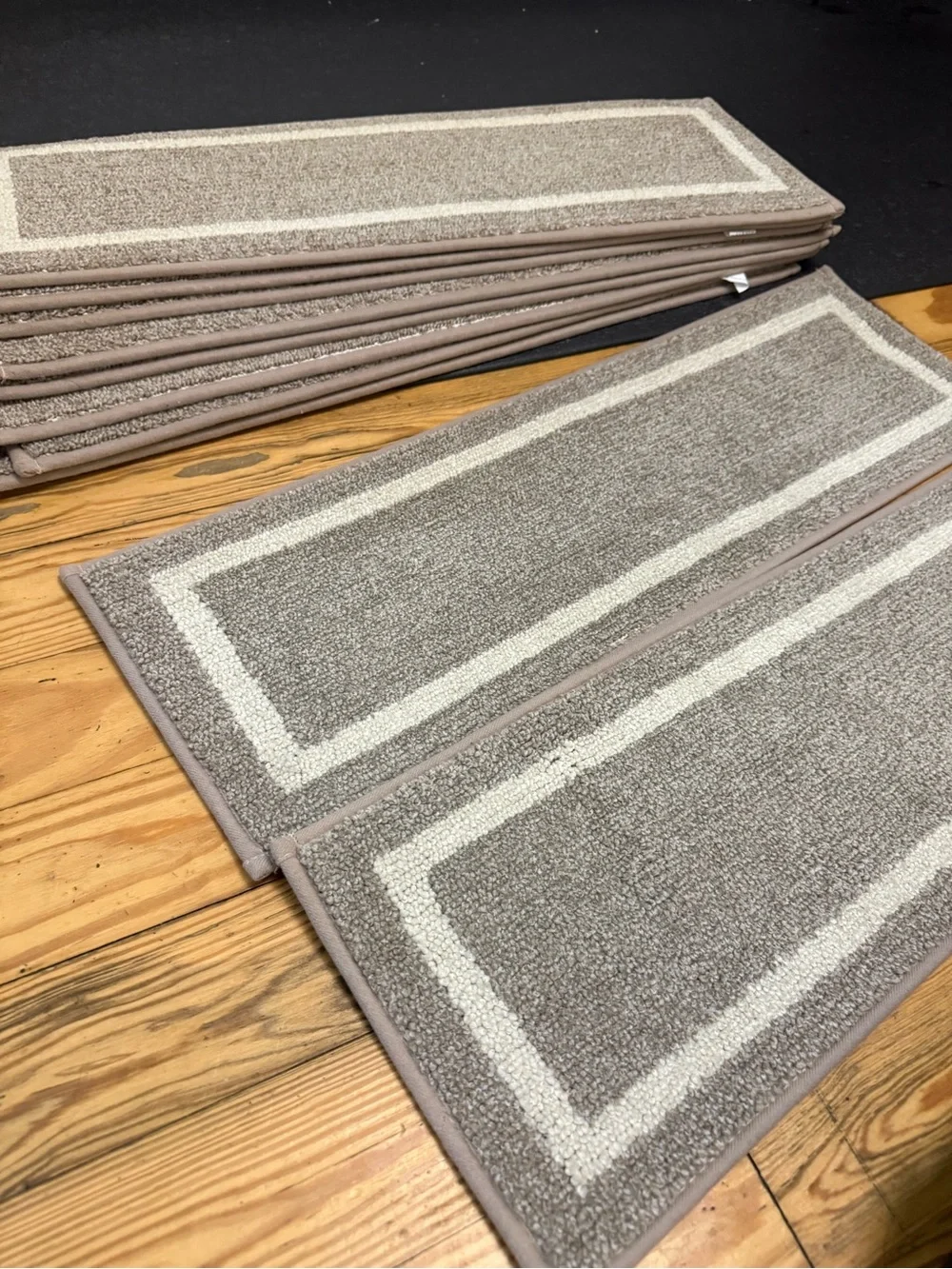 New Neutral Beige Stair Tread Rugs with Cream Border - Set of 10 28” / peel & st